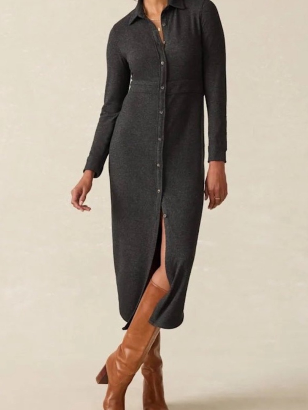 Faherty Legend Sweater Midi Dress in Heathered Black Twill Sz S